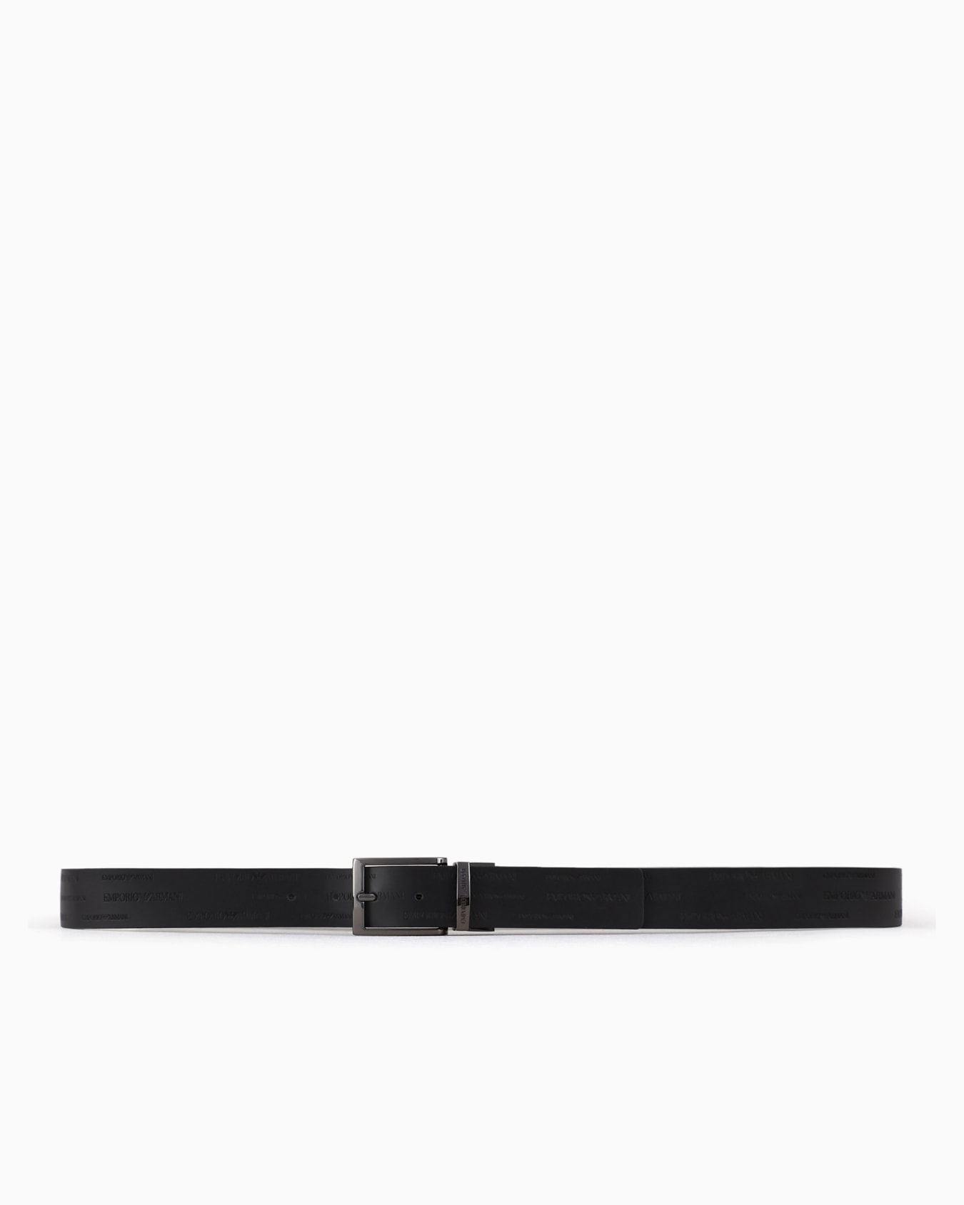 Reversible leather belt with all-over embossed lettering Slide 1