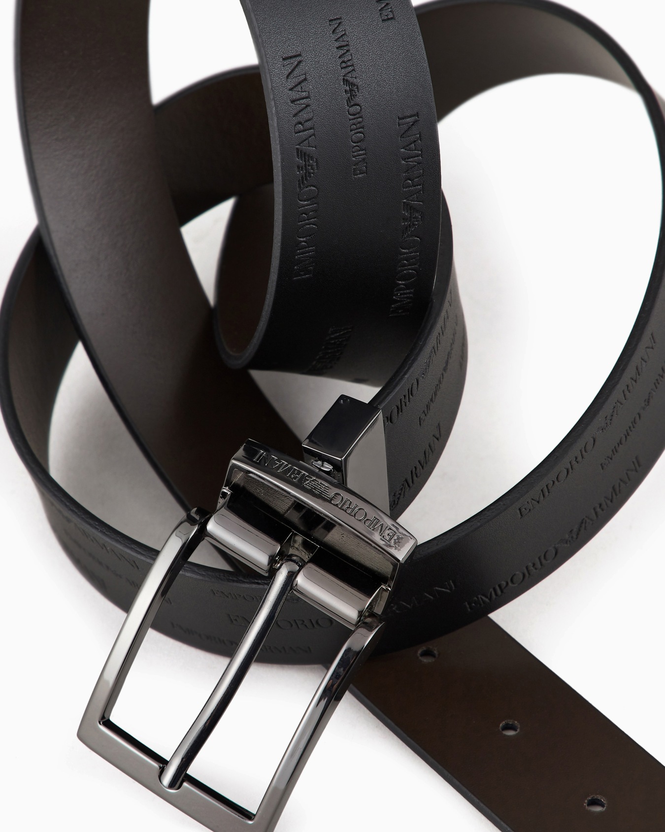Ceinture réversible en cuir avec inscription estampée all over Diapositive 1