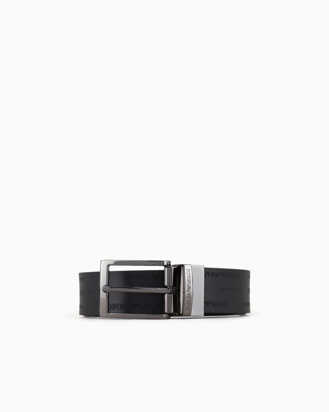 Reversible leather belt with all-over embossed lettering Slide 0