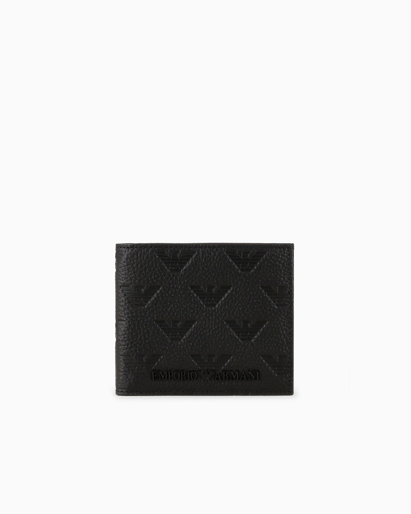 Leather coin-pocket wallet with all-over embossed eagle Slide 0
