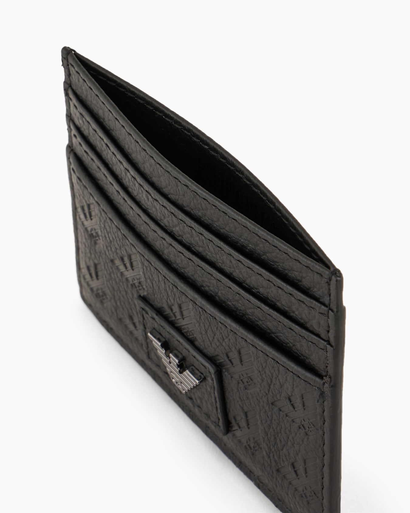 Leather card holder with all-over embossed eagle Slide 2