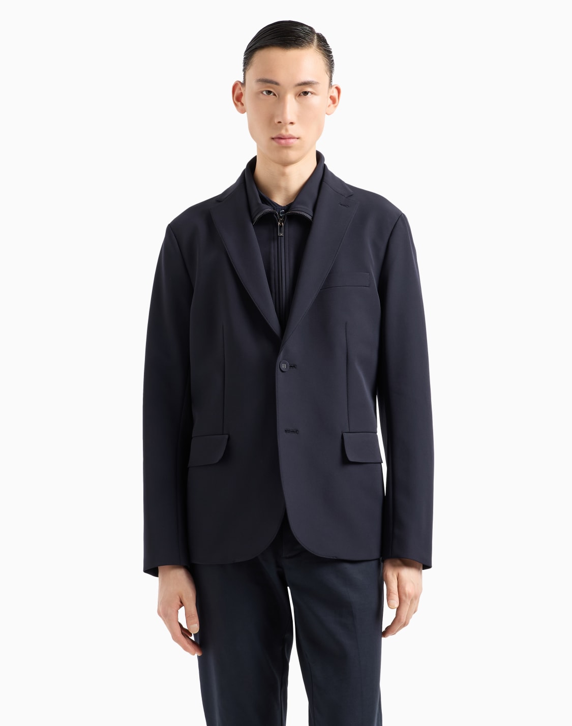 veste-simple-boutonnage-avec-plastron-interne-entirement-zipp-en-nylon-au-toucher-doux-bleu-marine--emporio-armani