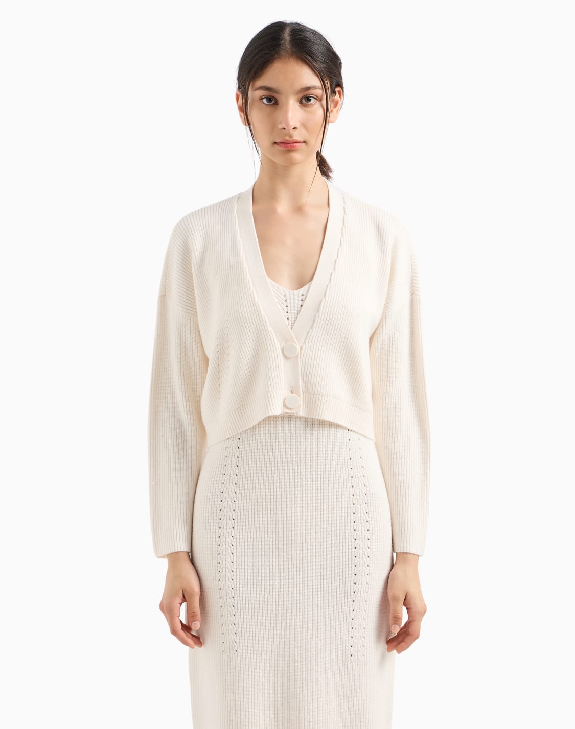 オンライン限定リブニットvネックカディガン-ホワイト--armani-exchange