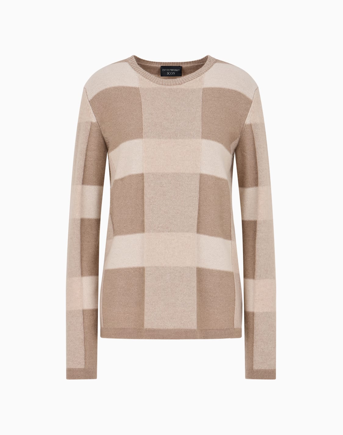 icon-virgin-wool-jumper-with-a-plated-check-motif-beige--emporio-armani