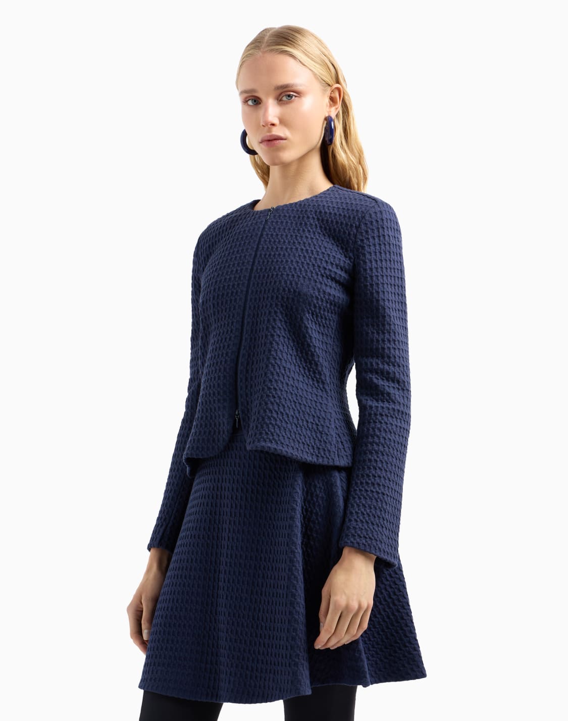 waffle-effect-knit-flared-skirt-blue--emporio-armani