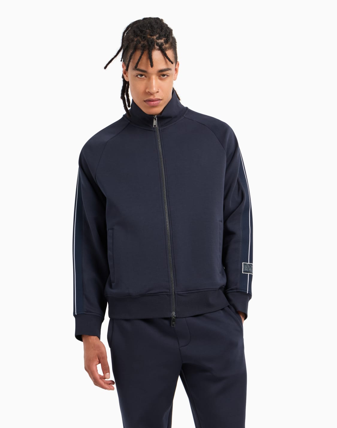 テプデザイン-ジップアップスウェットシャツ-ネイビブル--armani-exchange