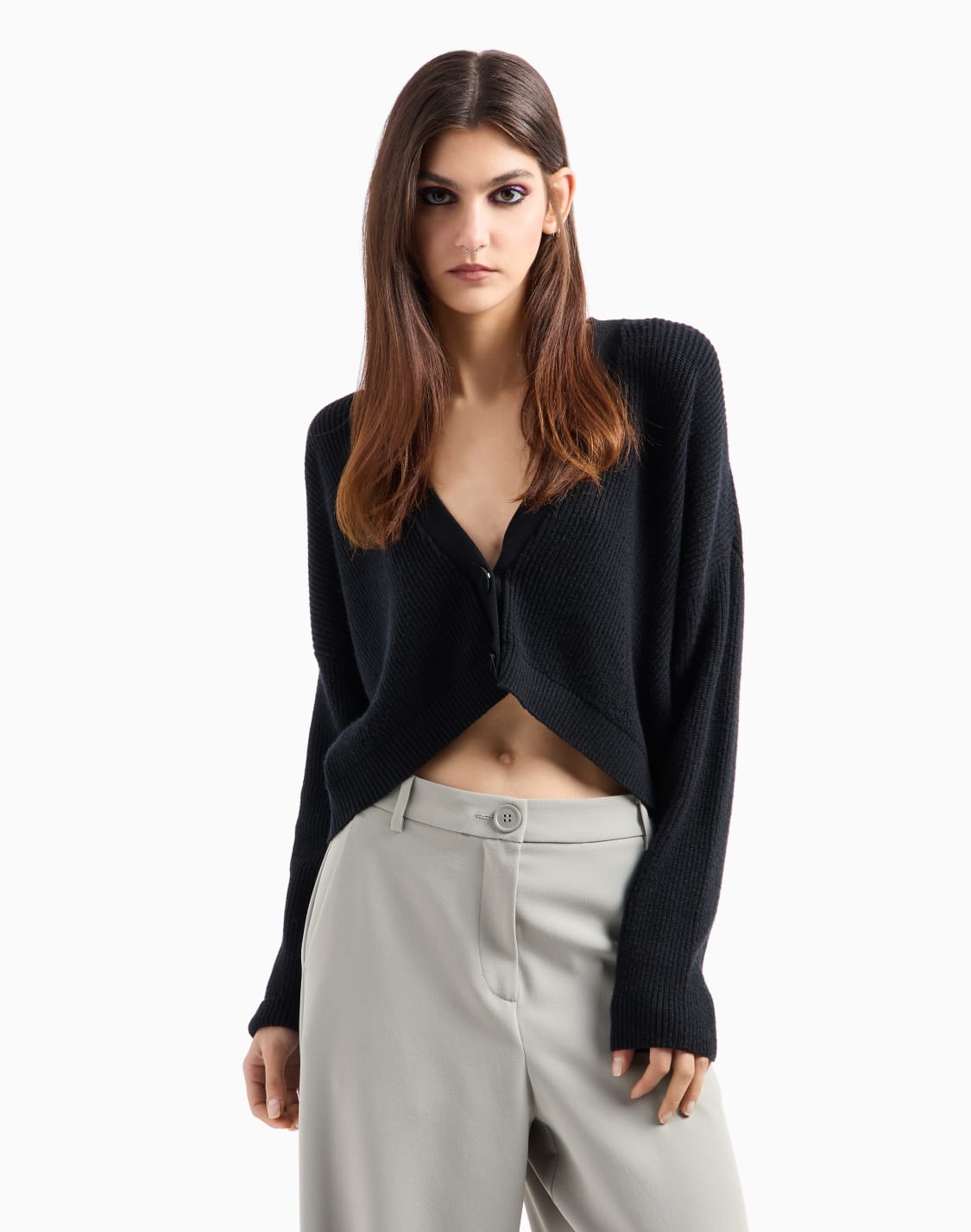 オンライン限定リブニットvネックカディガン-ブラック--armani-exchange