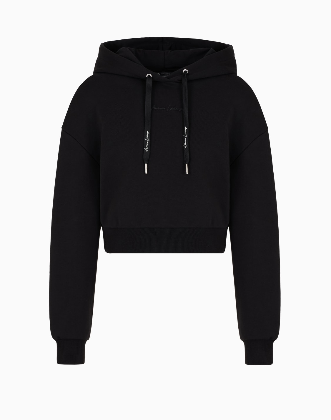 オンライン限定シグネチャロゴ-クロップドフデッドスウェットパカ-ブラック--armani-exchange