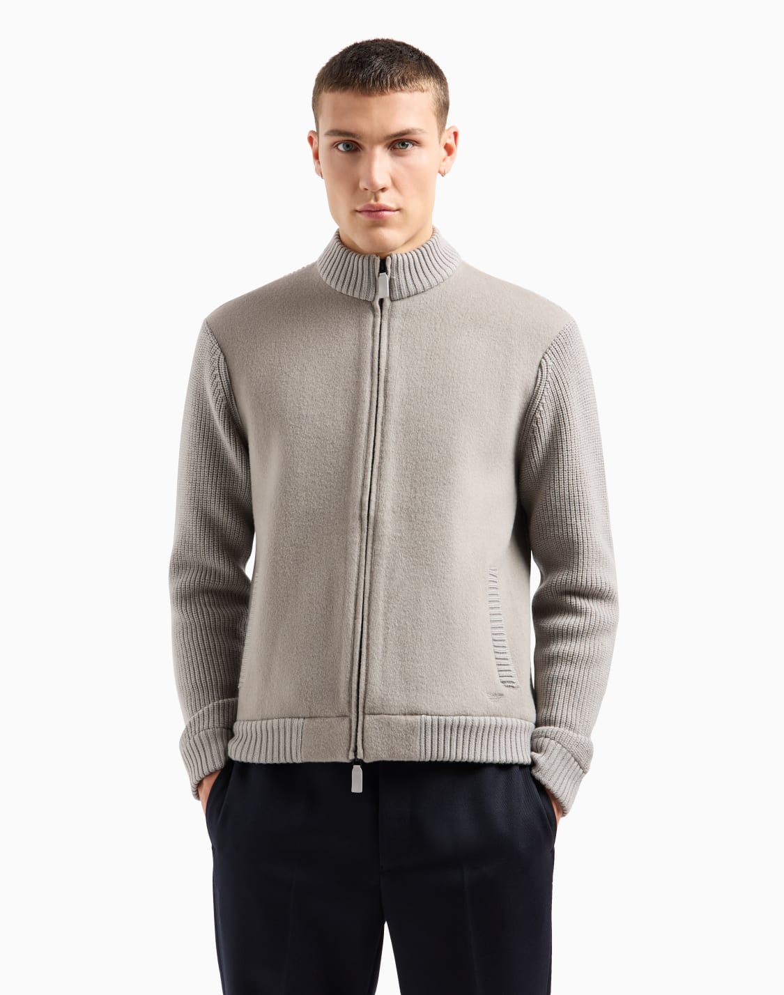 blouson-en-maille-ctes-anglaises-avec-dtails-effet-castor-gris--emporio-armani