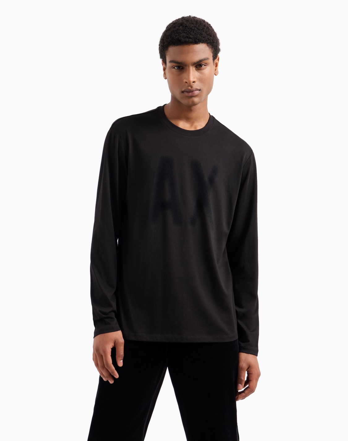 axロゴ-長袖クルネックtシャツ-ブラック--armani-exchange