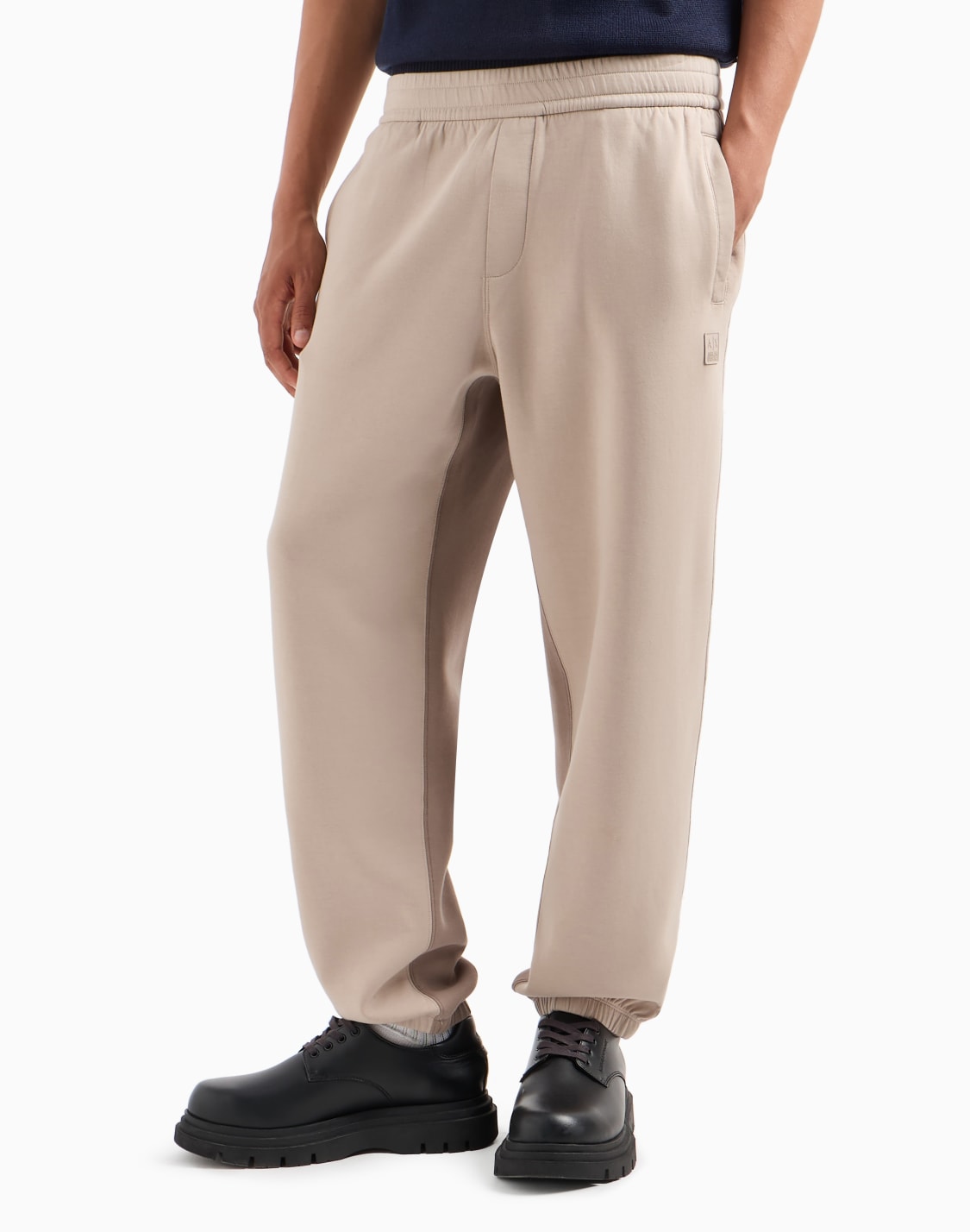 stretch-cotton-jogger-pants-with-contrasting-band-beige--armani-exchange
