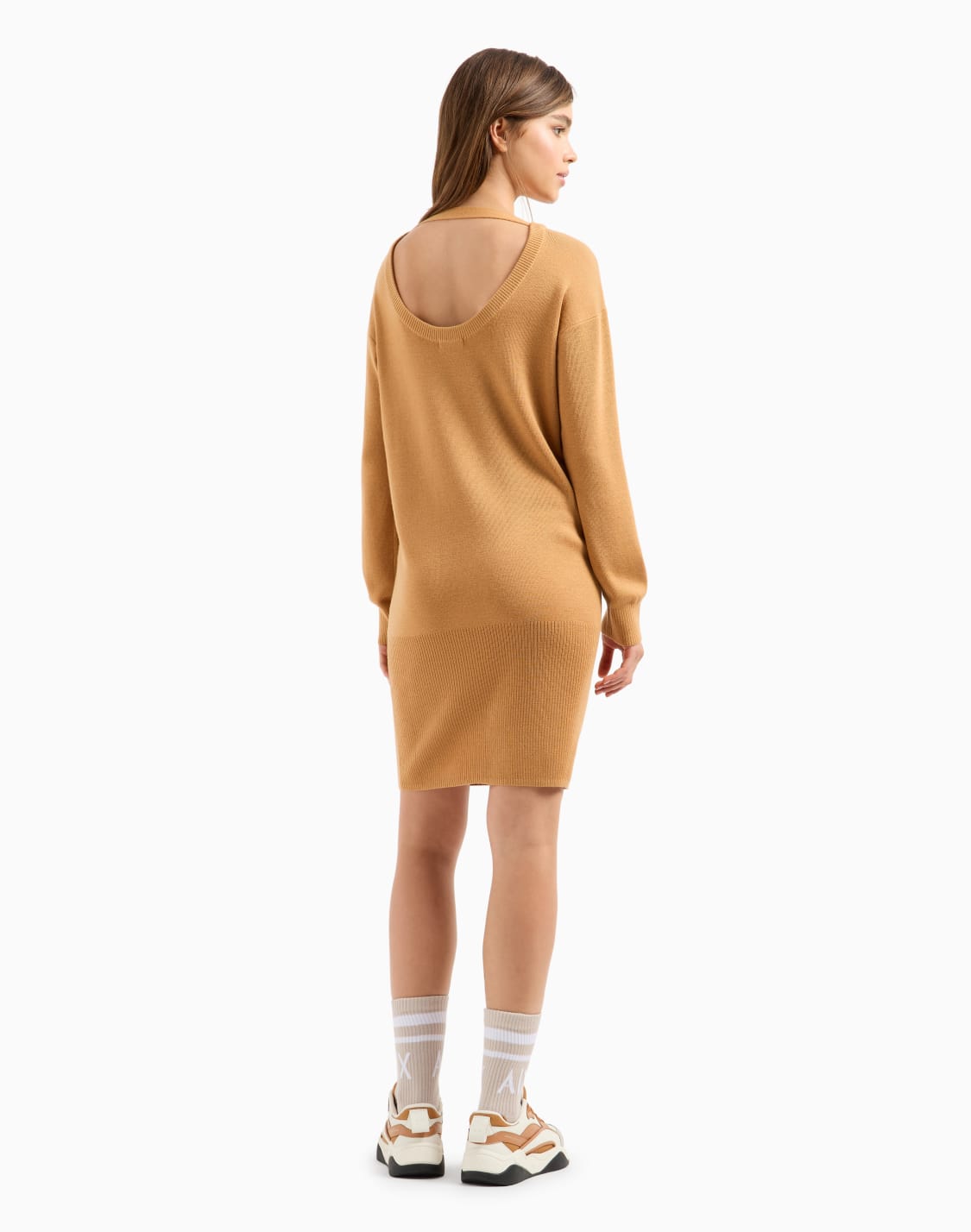midi-dress-in-knit-with-backless-camel--armani-exchange