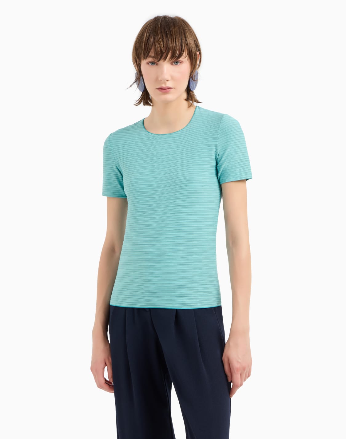 stretch-jersey-short-sleeved-jumper-with-an-embossed-irregular-knit-green--emporio-armani