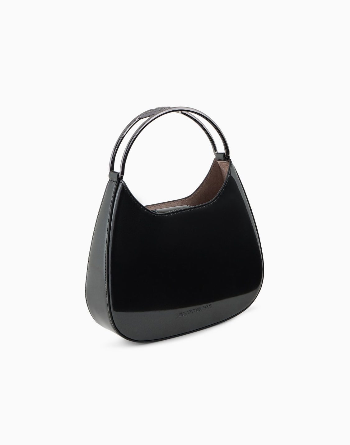 bolso-hobo-pequeo-de-charol-con-asa-de-metal-con-logotipo-negro--emporio-armani