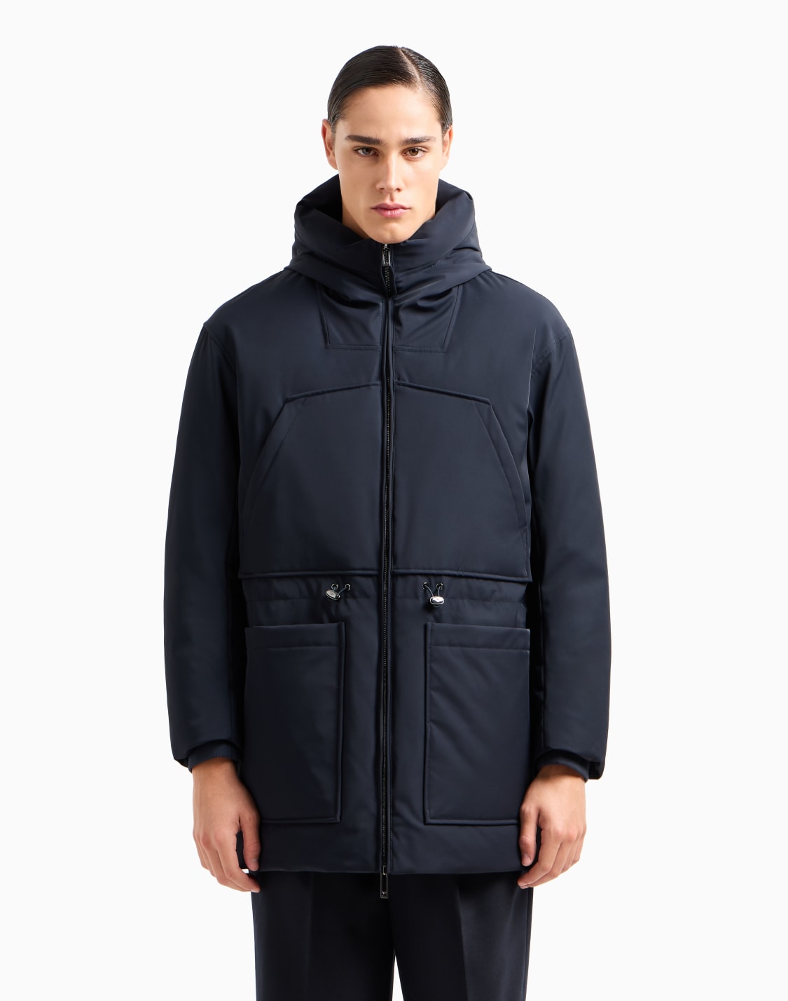 three-quarter-length-hooded-down-jacket-in-water-repellent-nylon-twill-navy-blue--emporio-armani