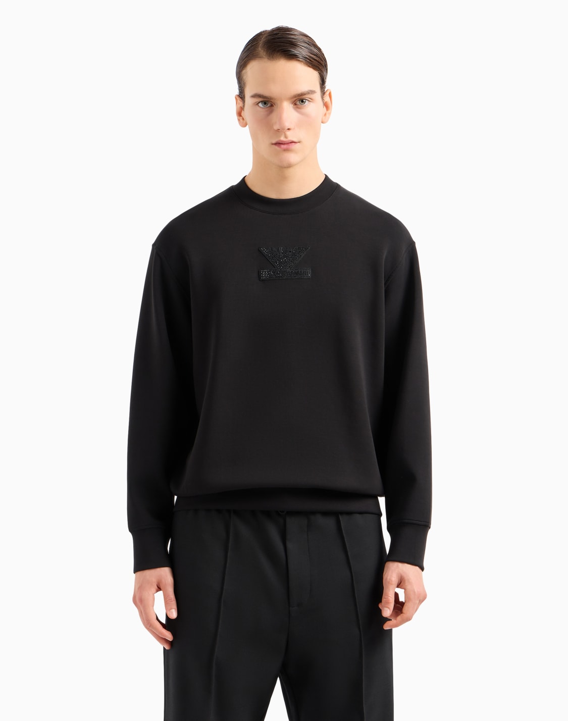 clubwear-double-jersey-sweatshirt-with-patch-and-rhinestone-embroidery-black--emporio-armani