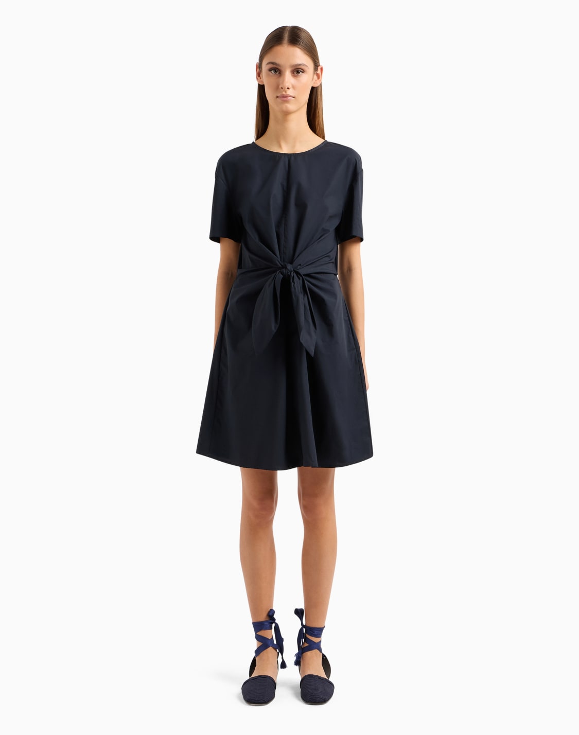 short-sleeved-poplin-shirt-dress-with-sash-navy_blue--emporio-armani