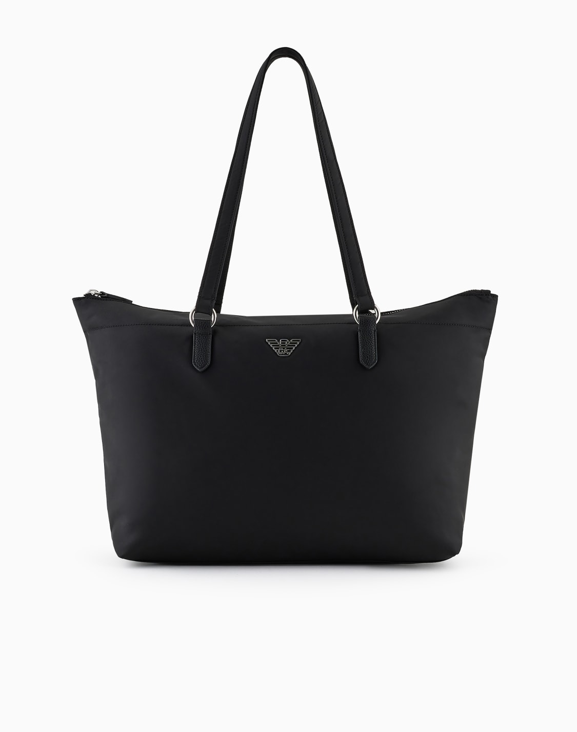 bolso-shopper-en-nailon-reciclado-con-placa-de-guila-asv-negro--emporio-armani
