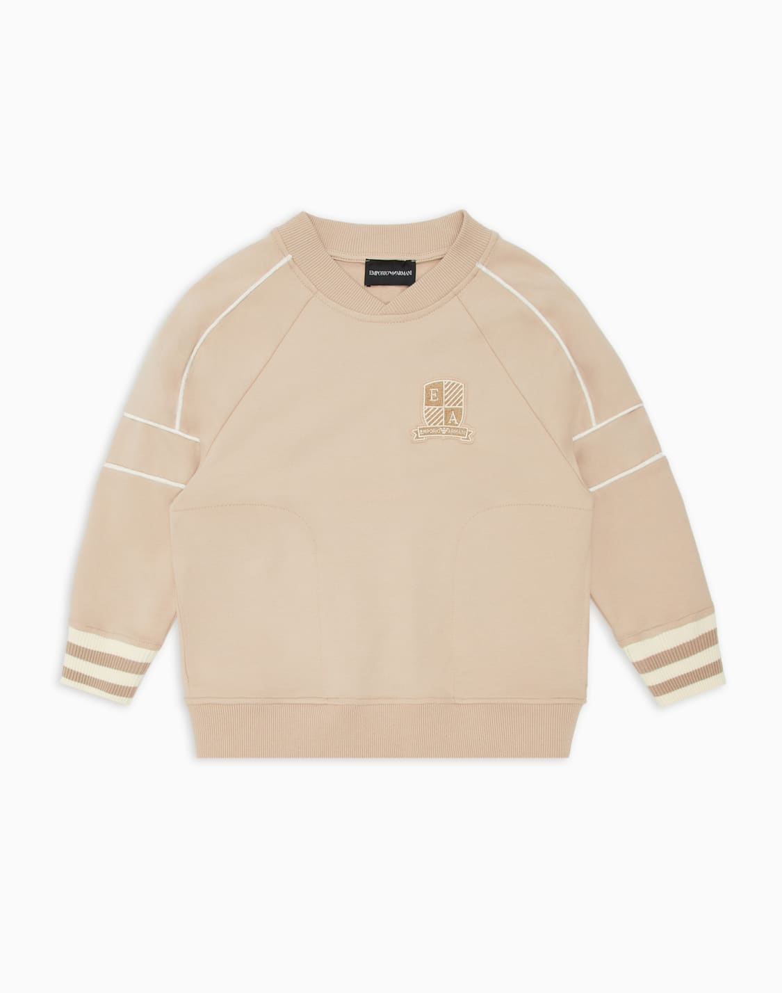 oversized-sweatshirt-in-jersey-with-logo-crest-patch-beige--emporio-armani