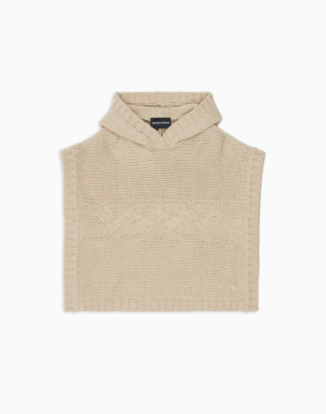 hooded-cape-in-a-cable-detail-knit-beige--emporio-armani