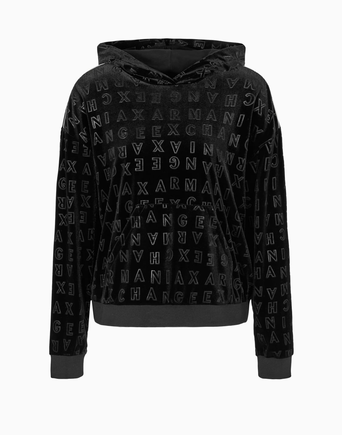 オンライン限定エンボスロゴ-フデッドベルベットパカ-ブラック--armani-exchange