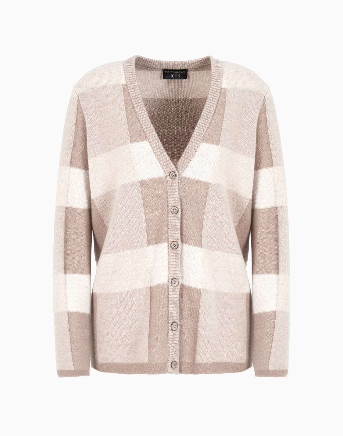 icon-v-neck-cardigan-in-virgin-wool-with-a-plated-check-motif-beige--emporio-armani