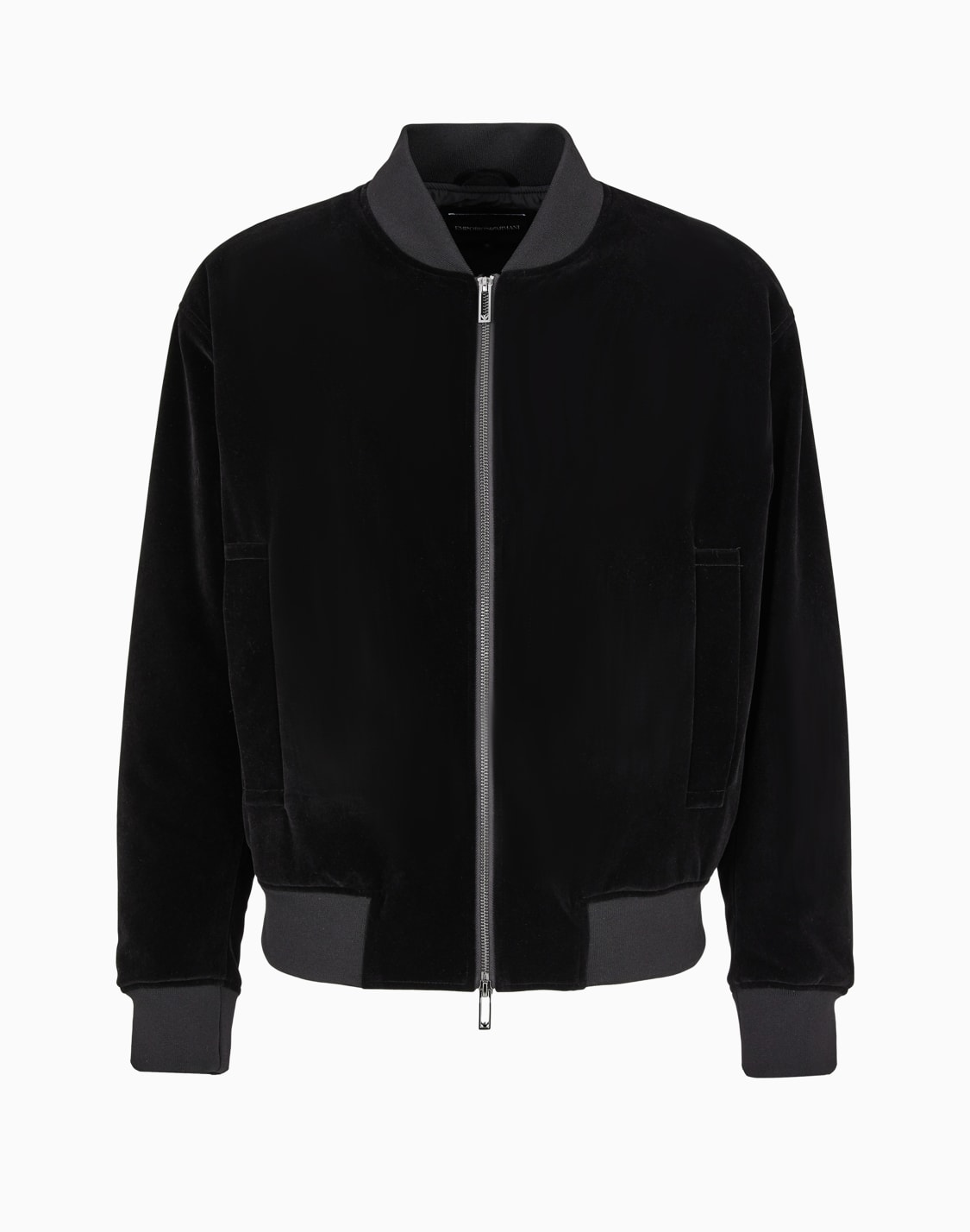 cazadora-bomber-de-tejido-aterciopelado-con-maxiparche-clubwear-de-bulldog-francs-negro--emporio-armani
