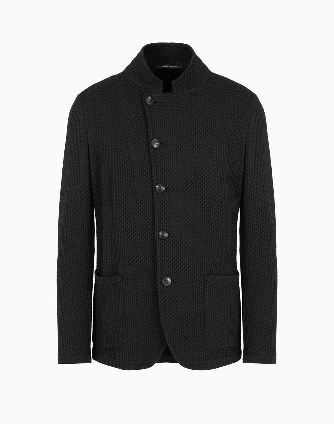 guru-collar-jacket-with-off-centre-fastening-in-3d-effect-knit-jersey-black--emporio-armani