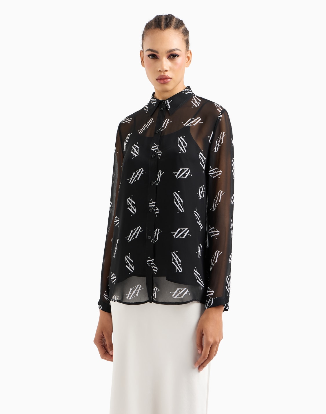 シフォンシアシャツ-ブラック--armani-exchange