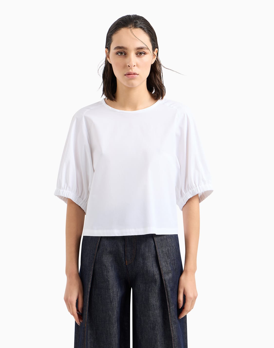 short-sleeved-tie-blouse-in-poplin-white--emporio-armani