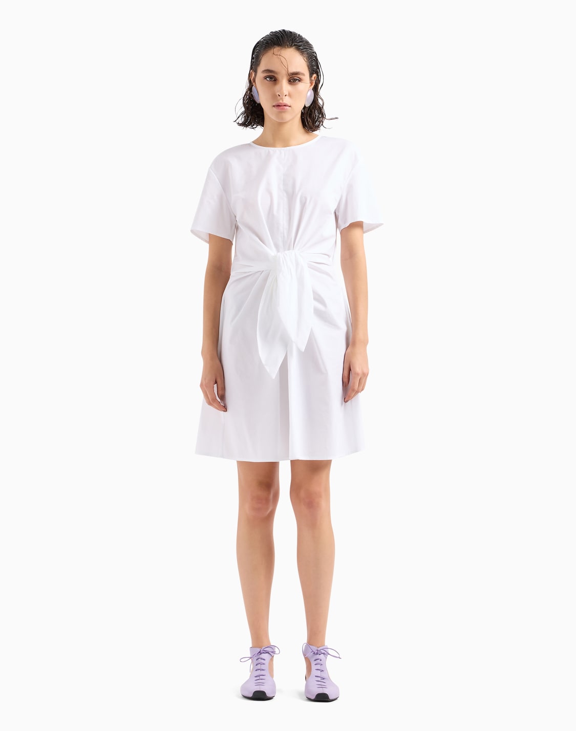 short-sleeved-poplin-shirt-dress-with-sash-white--emporio-armani
