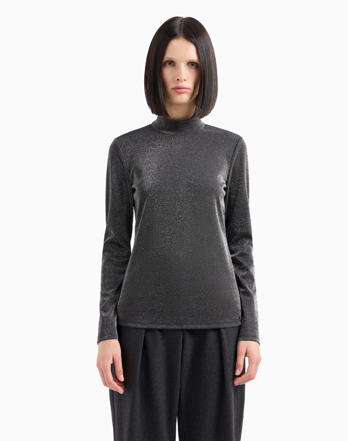 オンライン限定メタリックモックネックプルオバ-シルバ--armani-exchange