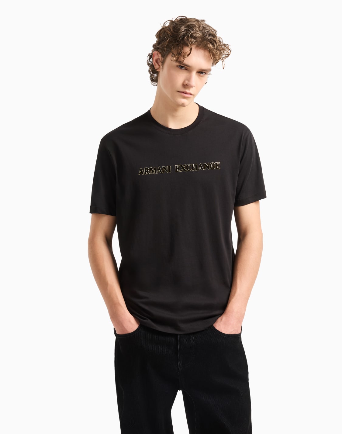 axロゴ-半袖クルネックtシャツ-ブラック--armani-exchange