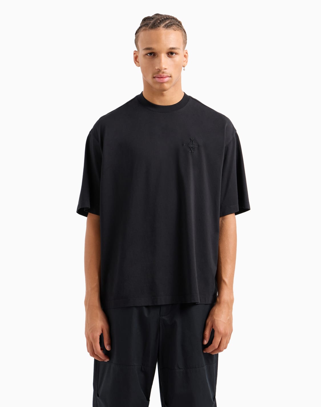 axロゴ-半袖クルネックtシャツ-ブラック--armani-exchange