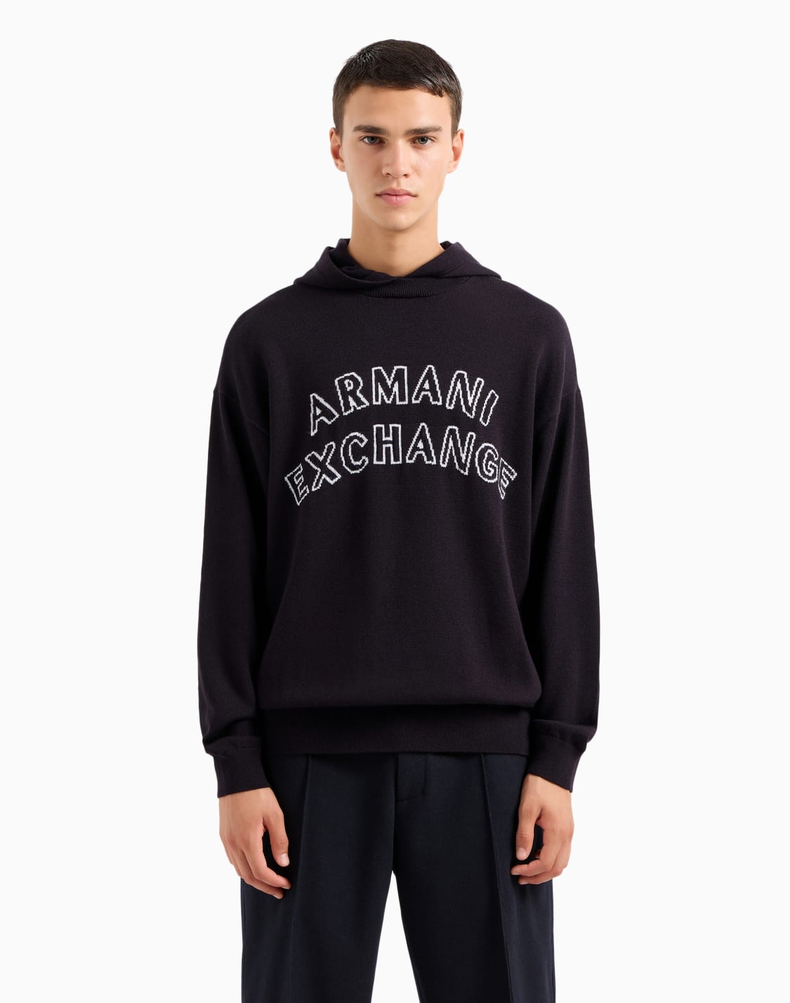 axロゴ-フデッドニットプルオバ-ネイビブル--armani-exchange