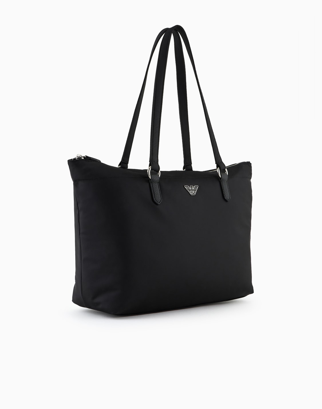 bolso-shopper-en-nailon-reciclado-con-placa-de-guila-asv-negro--emporio-armani