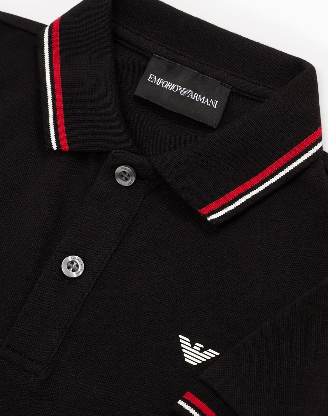 ポロシャツ-ストレッチピケ素材-ストライプトリム-ブラック--emporio-armani