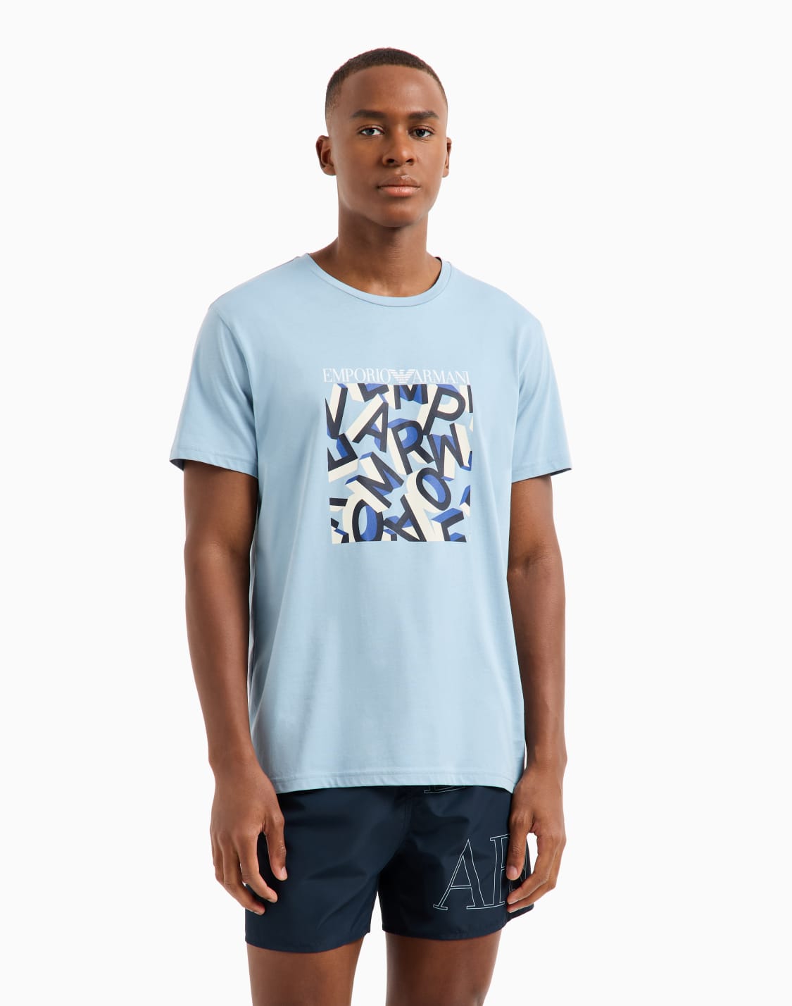 オンライン限定asv-ビチウェア-tシャツ-オガニックジャジ-ロゴプリント-ライトブル--emporio-armani