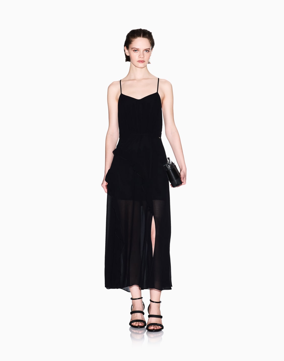 vestido-largo-con-abertura-en-crepe-negro--armani-exchange