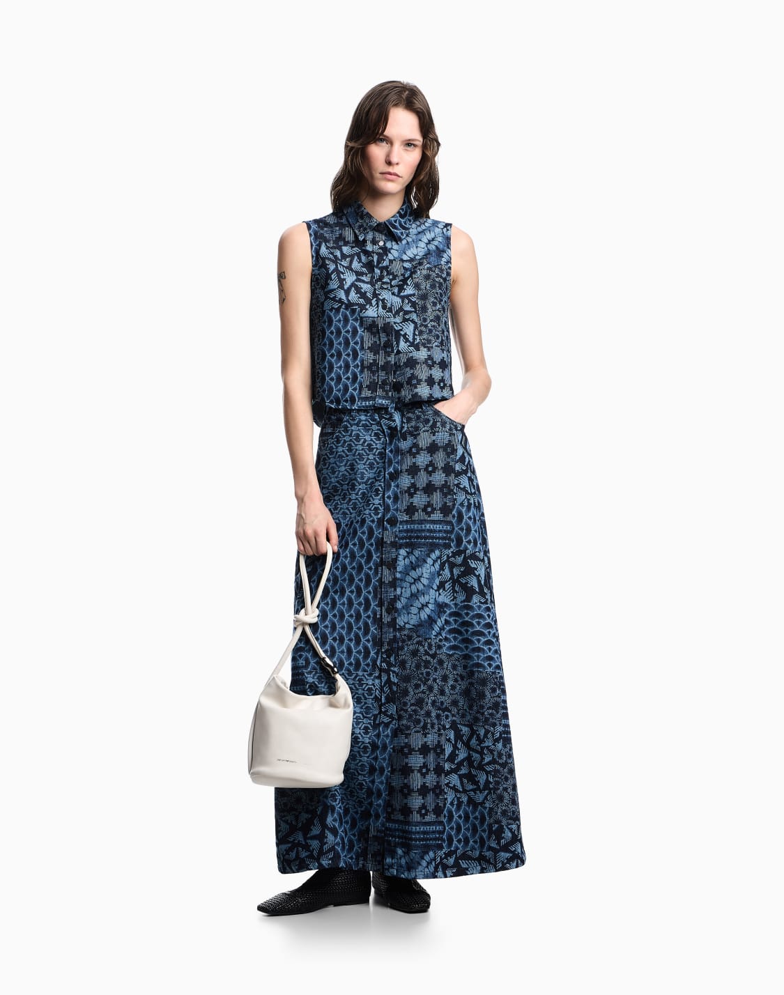 cotton-denim-skirt-with-all-over-print-blue--emporio-armani