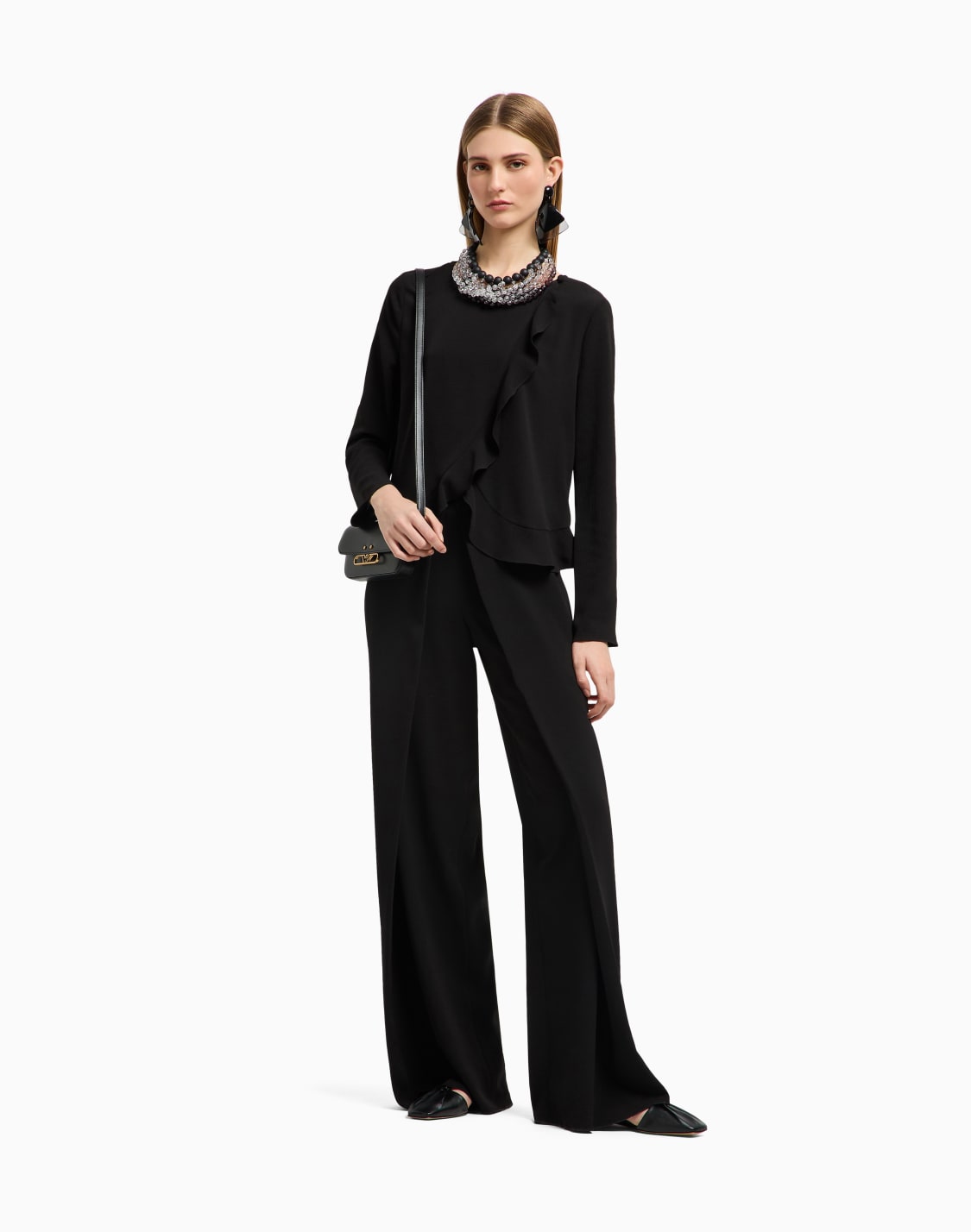 pantaloni-con-pannello-in-crepe-fluido-nero--emporio-armani