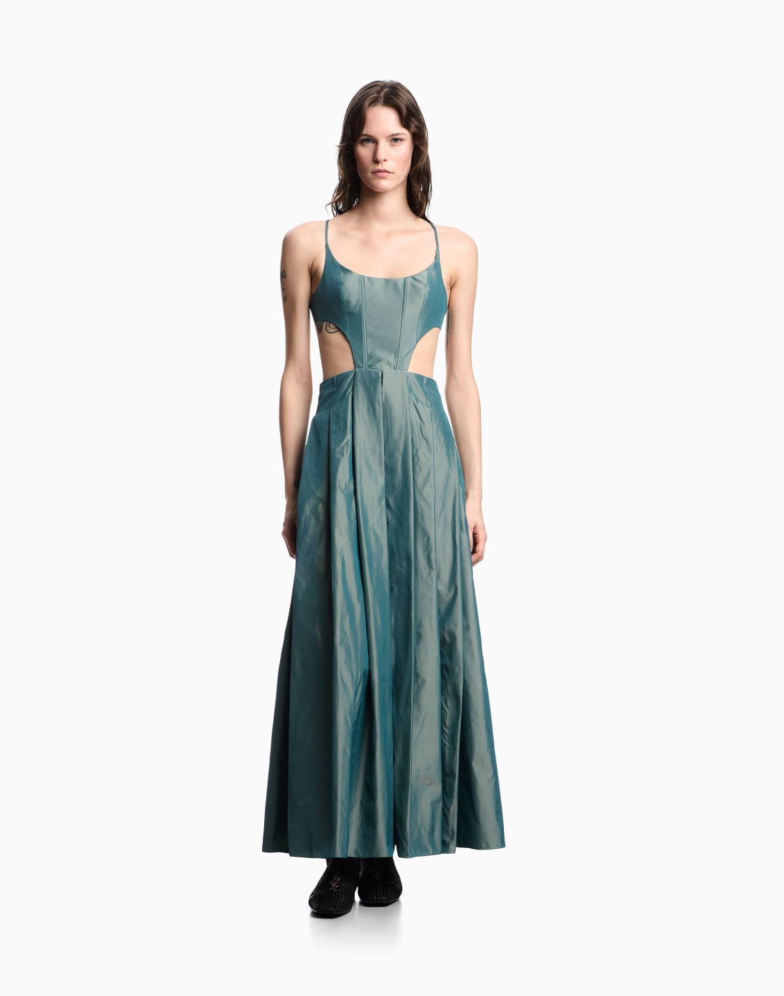 taffeta-long-dress-with-cut-out-detail-green--emporio-armani