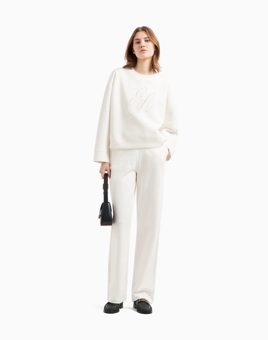 pantaloni-a-vita-elastica-in-french-terry-asv-bianco--emporio-armani