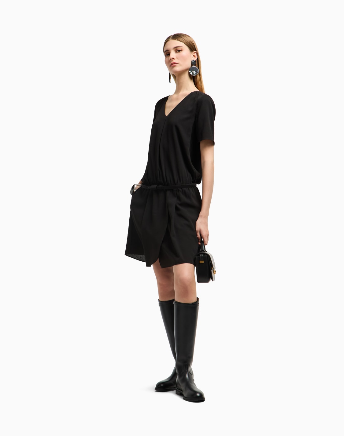 fluid-crpe-short-dress-with-gathering-and-a-belt-at-the-waist-black--emporio-armani