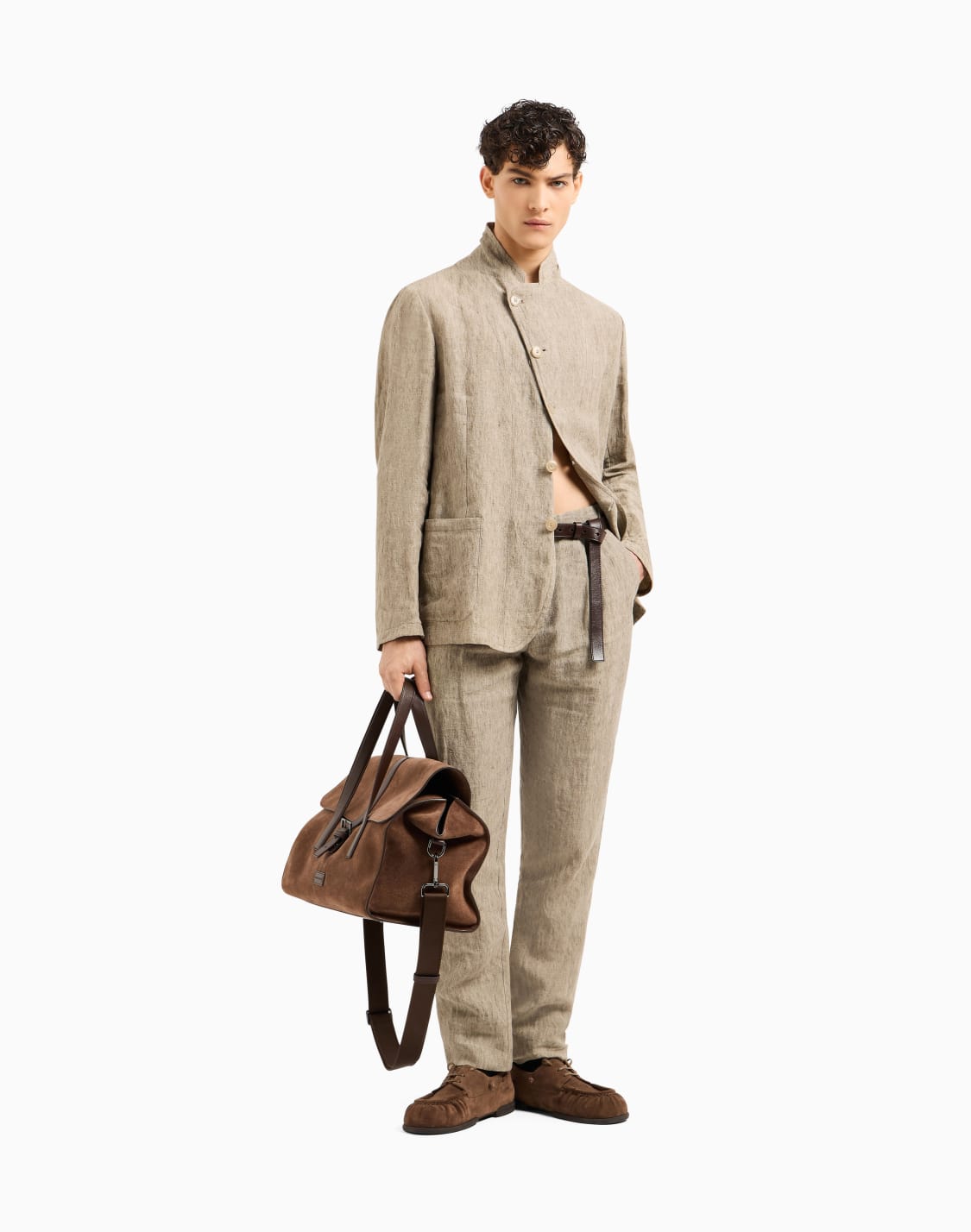 guru-collar-jacket-with-off-centre-fastening-in-faded-linen-with-a-crpe-feel-brown--emporio-armani