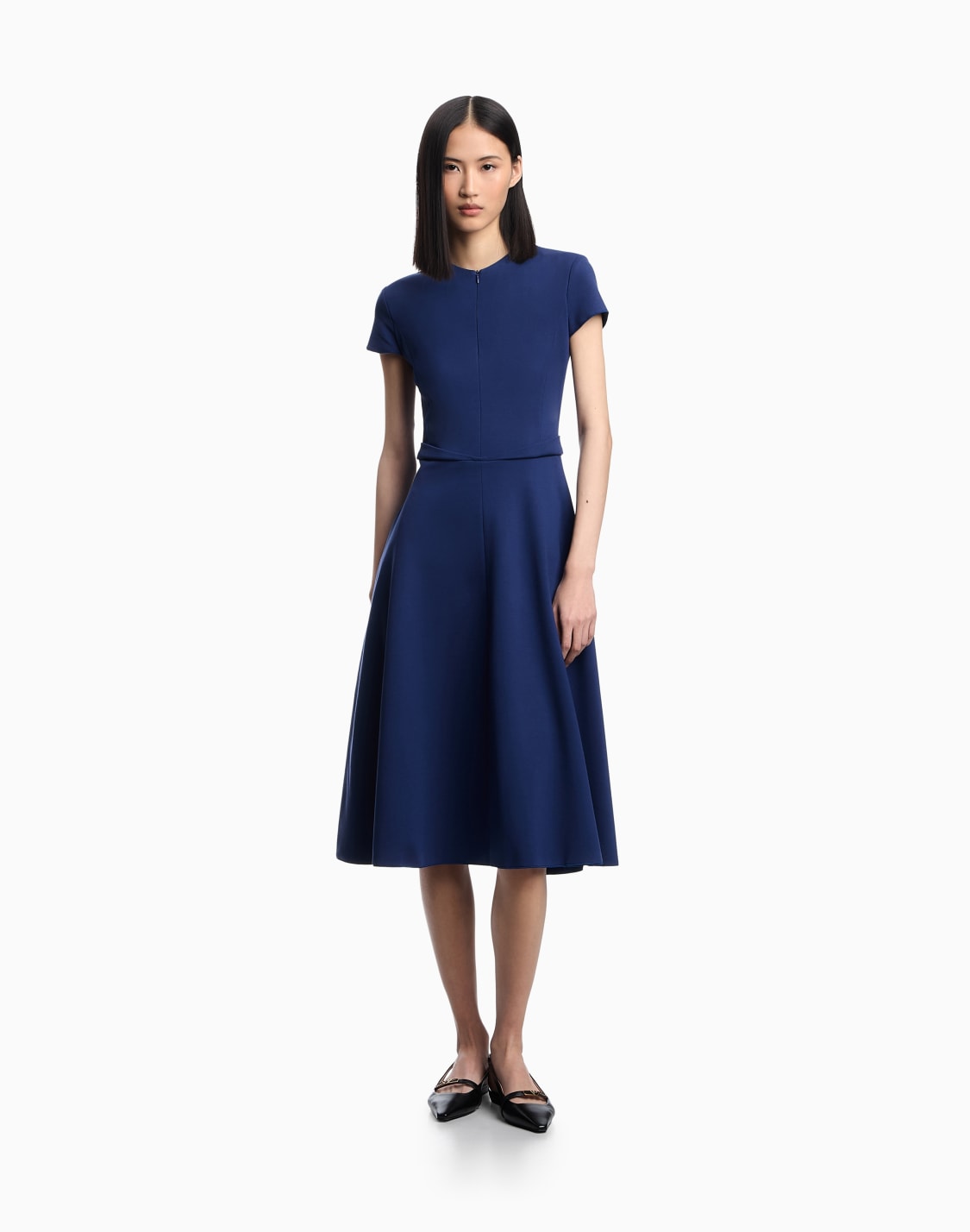 short-sleeved-dress-in-milano-stitch-fabric-blue--emporio-armani
