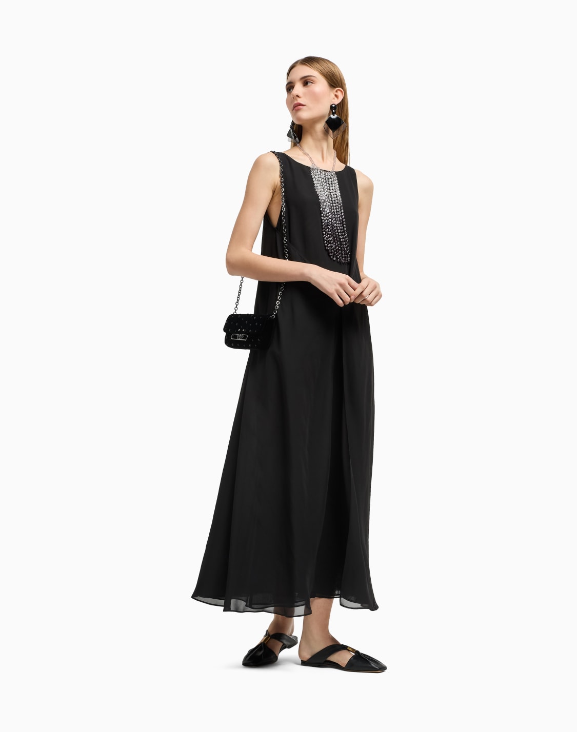 technical-georgette-long-dress-with-front-panel-black--emporio-armani