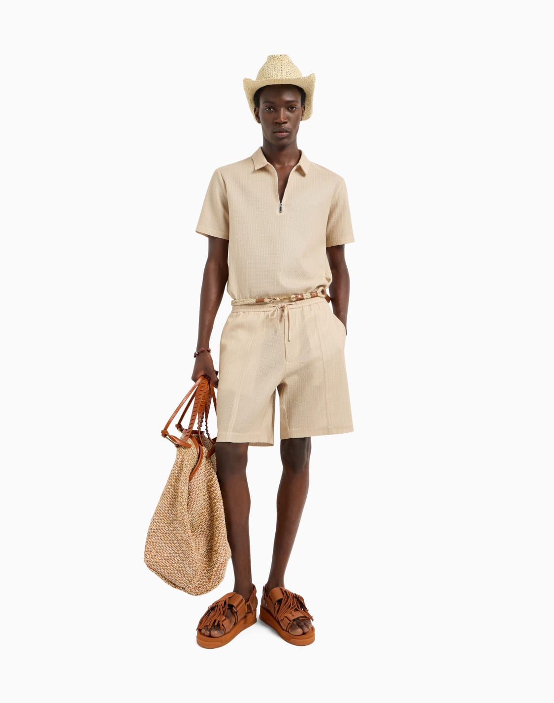 polo-de-punto-microcalado-con-cremallera-beige--emporio-armani