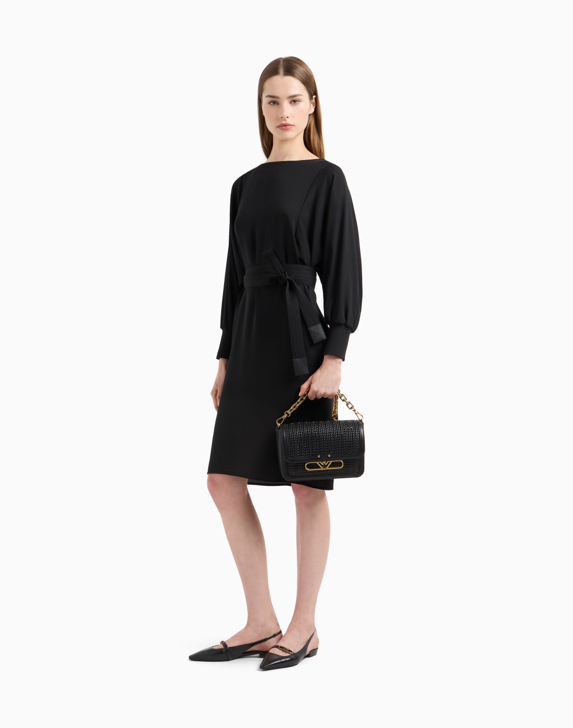 fluid-crpe-dress-with-belt-black--emporio-armani