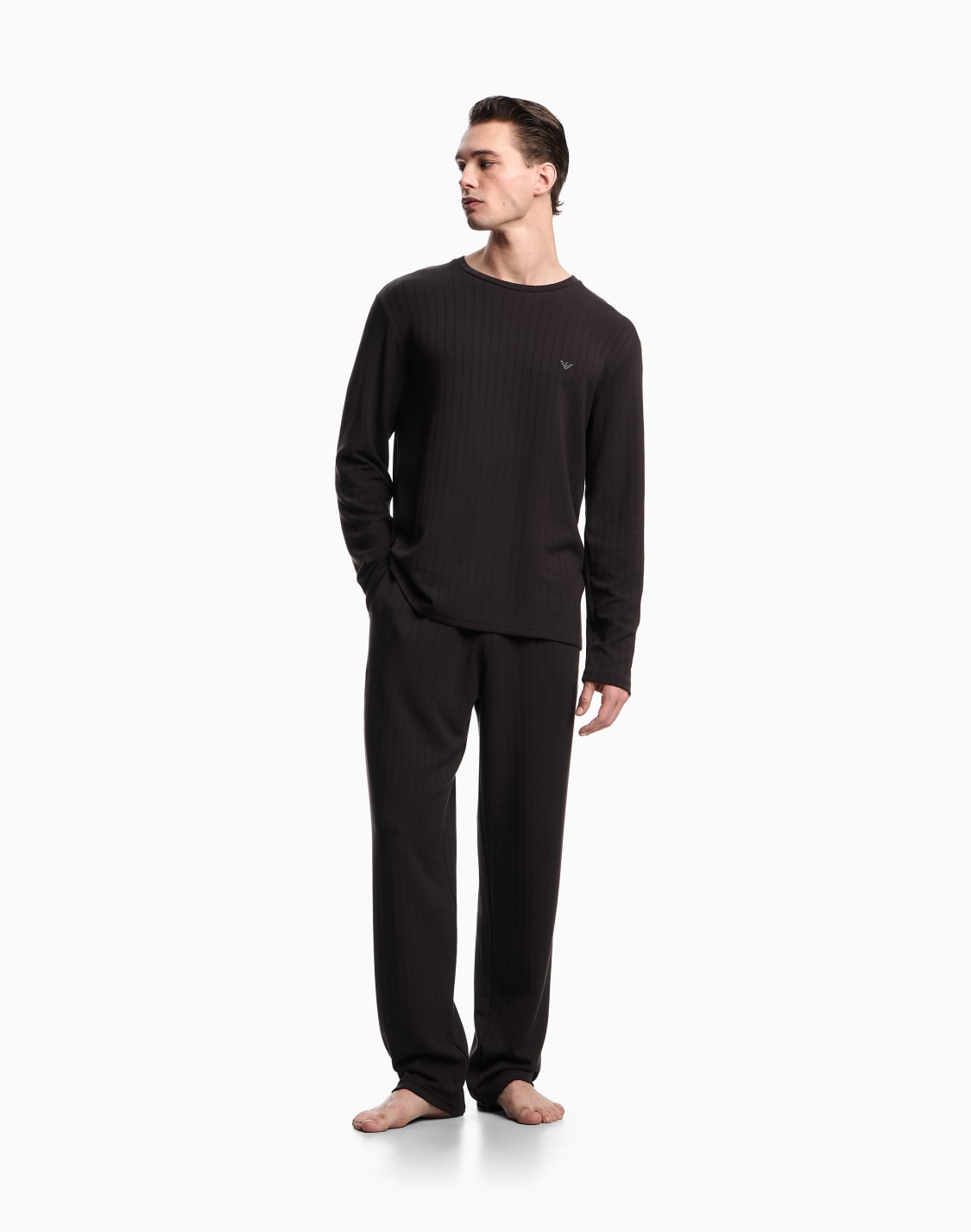 パジャマ-モダル混紡-ウィンタストライプ-ブラウン--emporio-armani